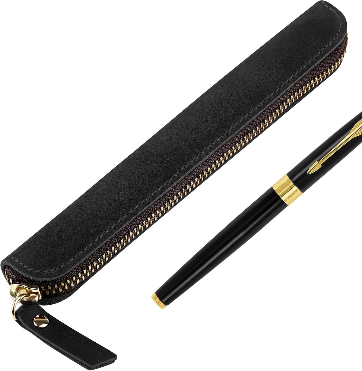 Black Leather Zip Pencil Case - view 2