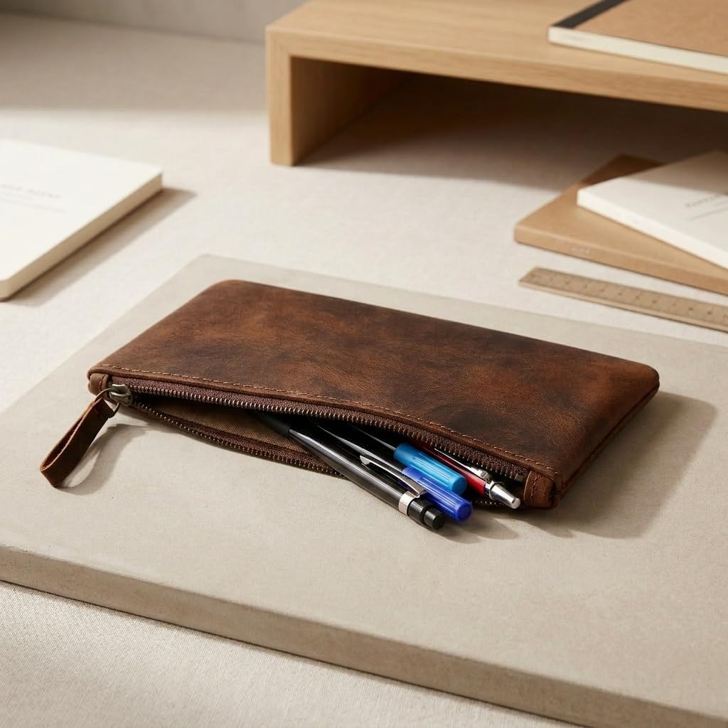Brown Leather Zip Pouch - view 2