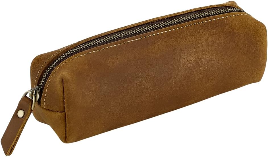 Brown Leather Zip Pencil Case - view 1