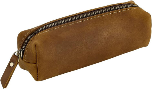 Brown Leather Zip Pencil Case - view 1