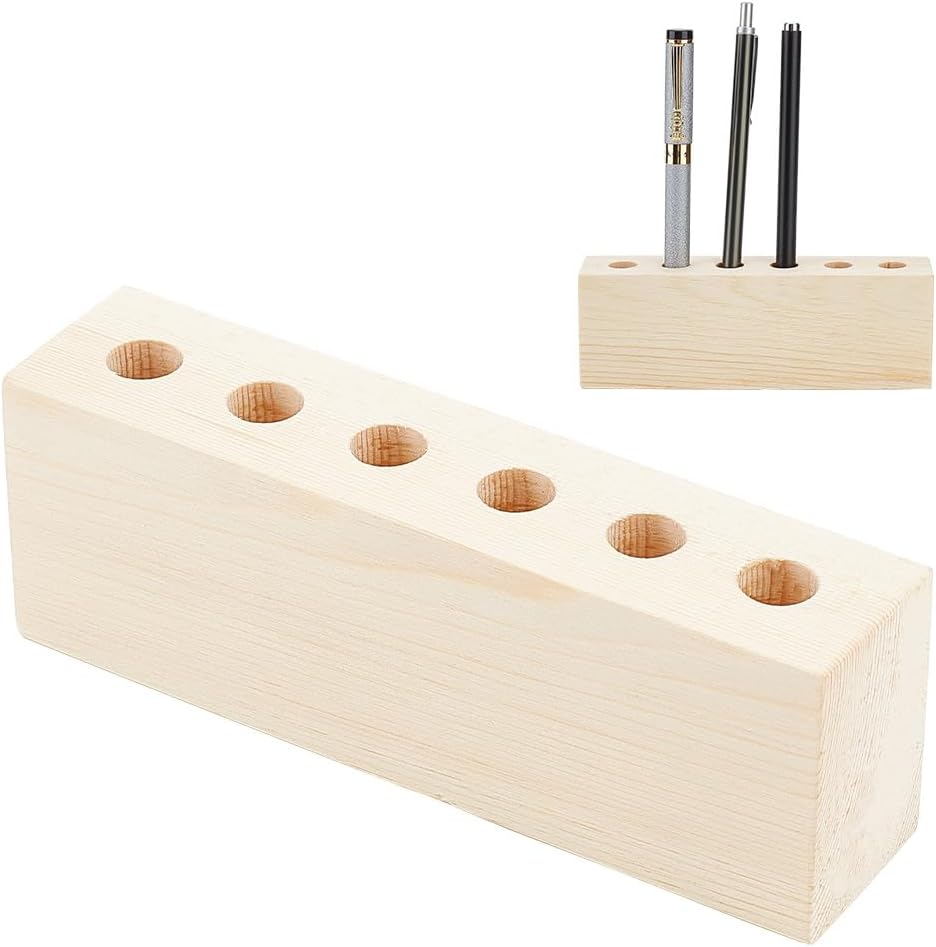 Six-Hole Wooden Pen Stand - view 1