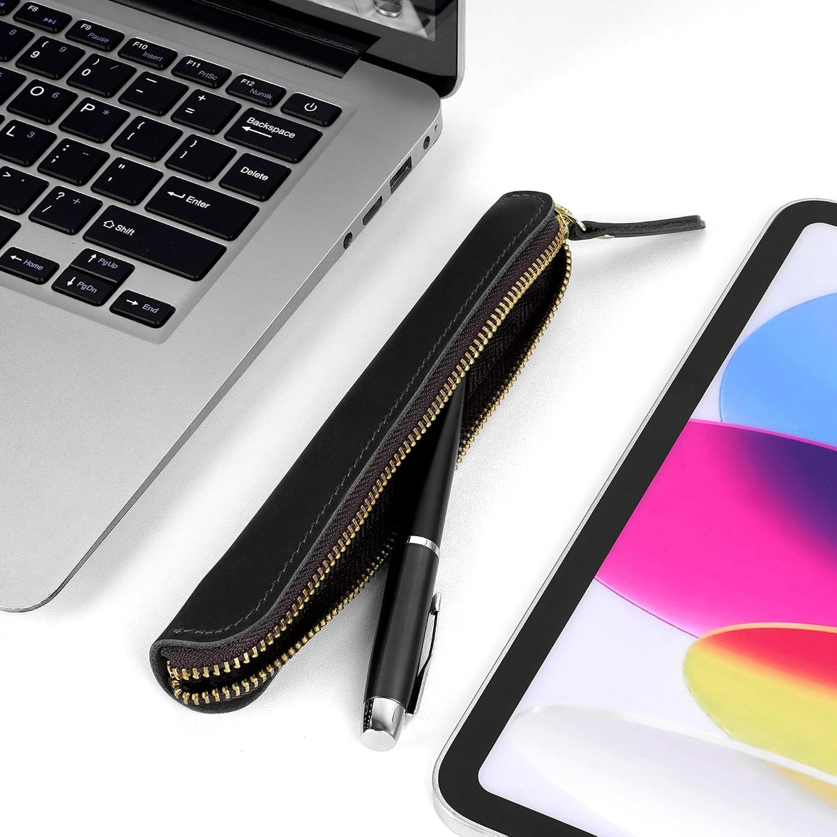 Black Leather Zip Pencil Case - view 1
