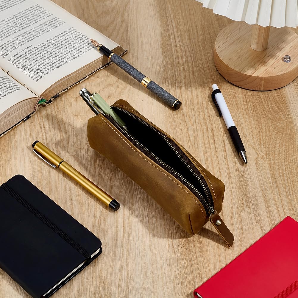 Brown Leather Zip Pencil Case - view 2